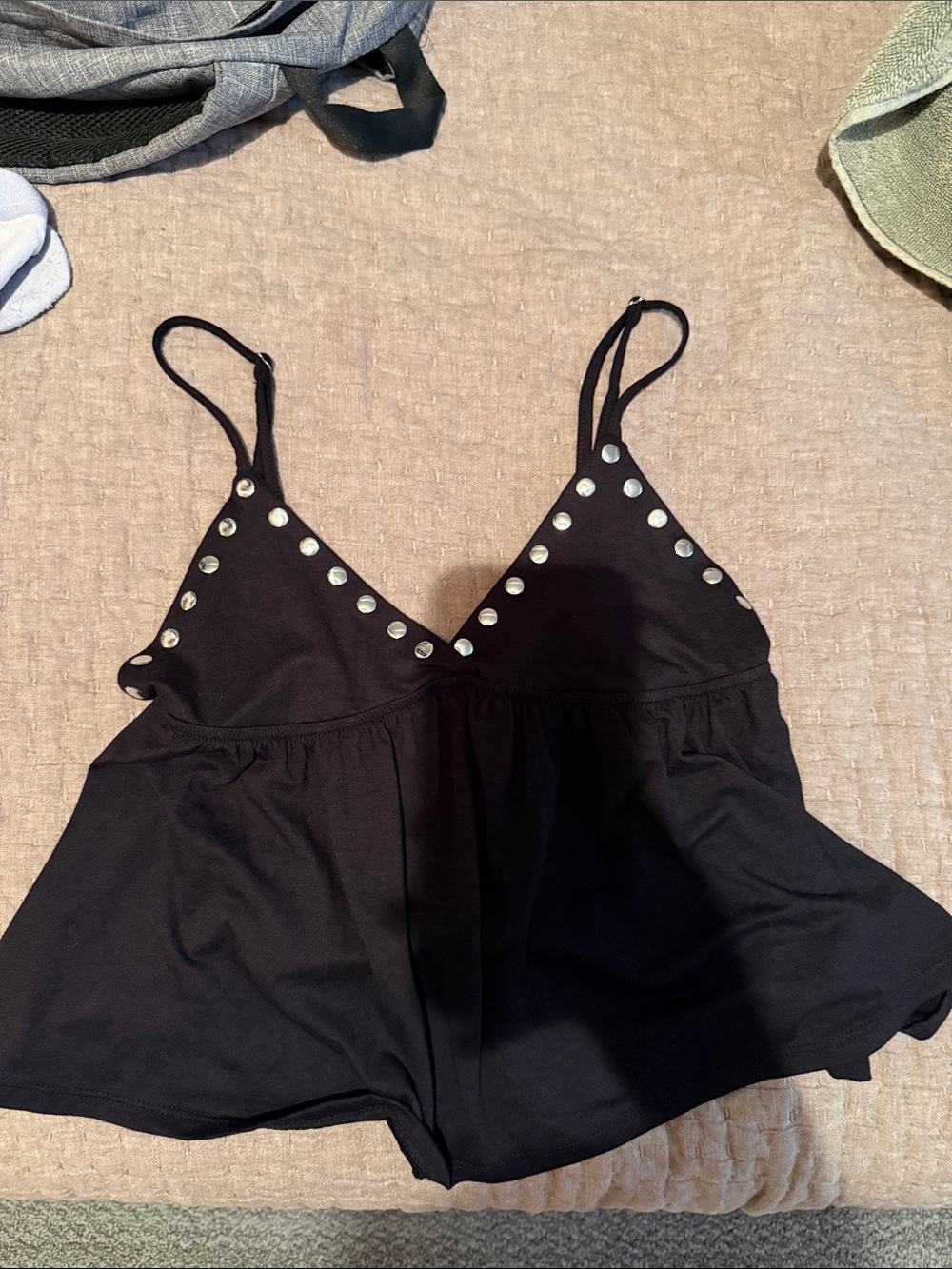Pink Rose Black Studded Spaghetti-Strap Camisole